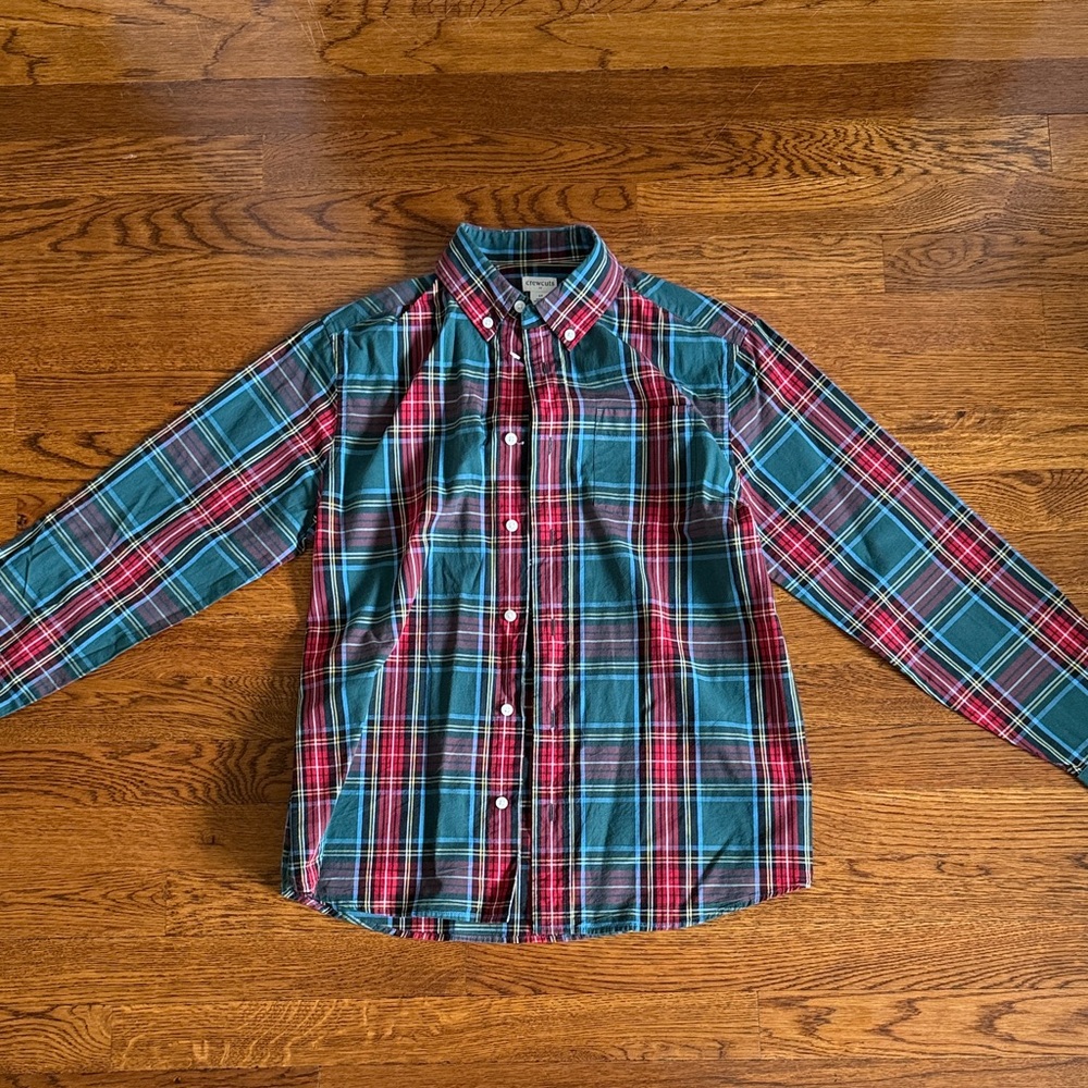 Crewcuts Red and Green Plaid Button-Down Shirt WORN ONCE! Boys Size 14